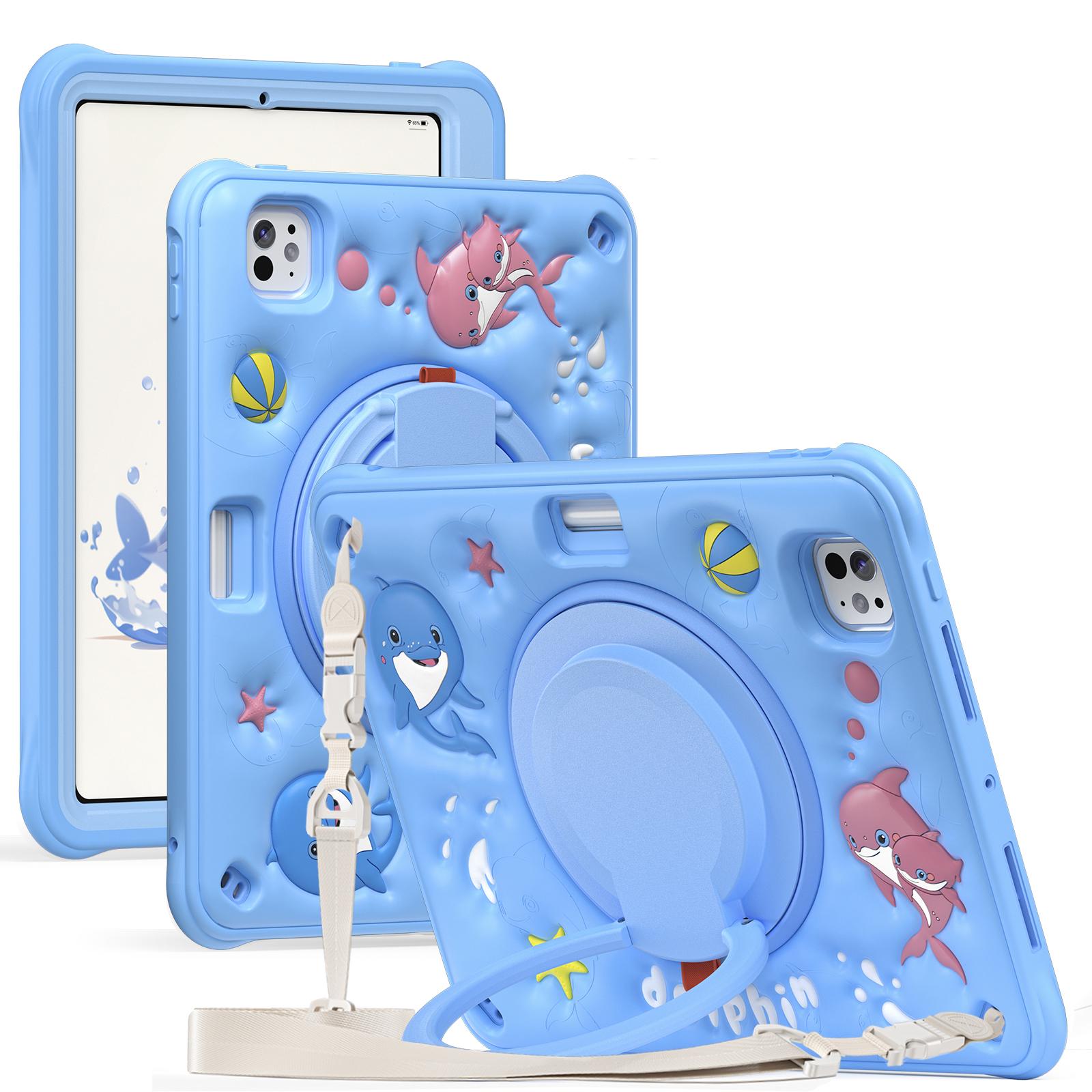 

Для iPad Про 11 (2024) Чехол с плечевым ремнем Милый дельфин ПК+Силикон+ТПУ Подставка Чехол для планшета A