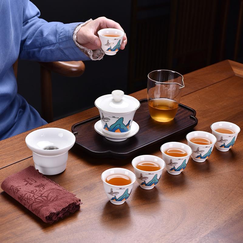 Schmalzjade weißes Porzellan Kung Fu Geschenk Teeset High-End Datei Firma Geschäftsaktivitäten Immobilien Bank