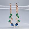 Long Leaf Drop Earrings For Women  Rose Gold With Shiny Green Natural Zircon Accessories Vintage Daily Fine Jewelry