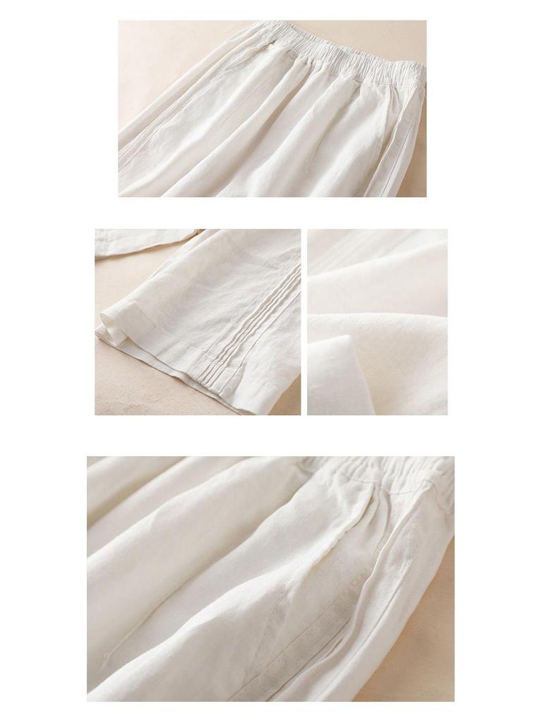 Women's Summer 2024 High Waist Cotton Linen Wide Leg Pants: Loose, Slimming, Casual, Thin Drape Style
