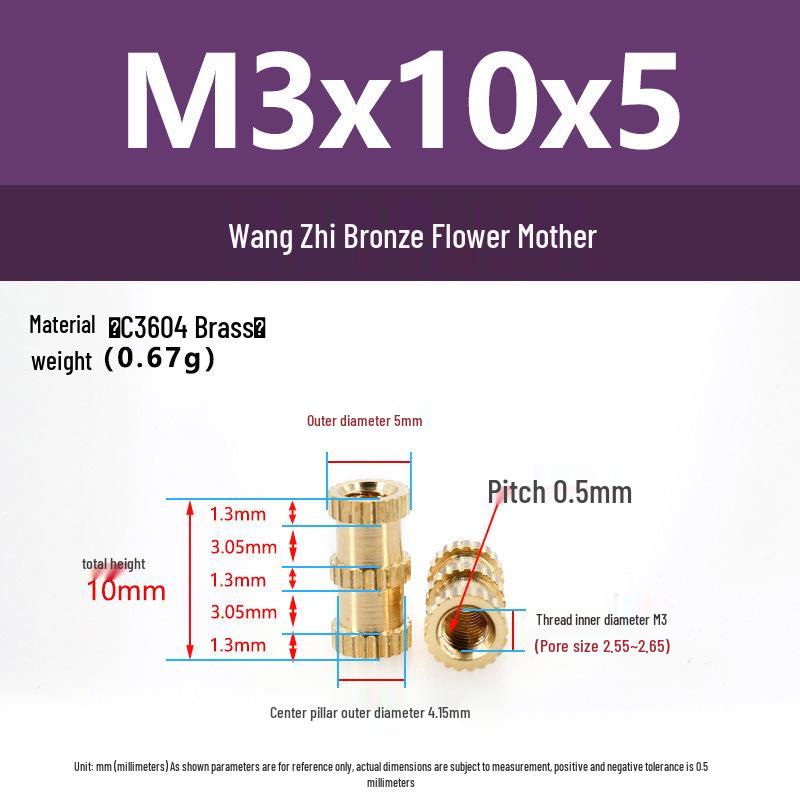 M1-M10 Knurled Brass Heat Insert Nut for Injection Molding