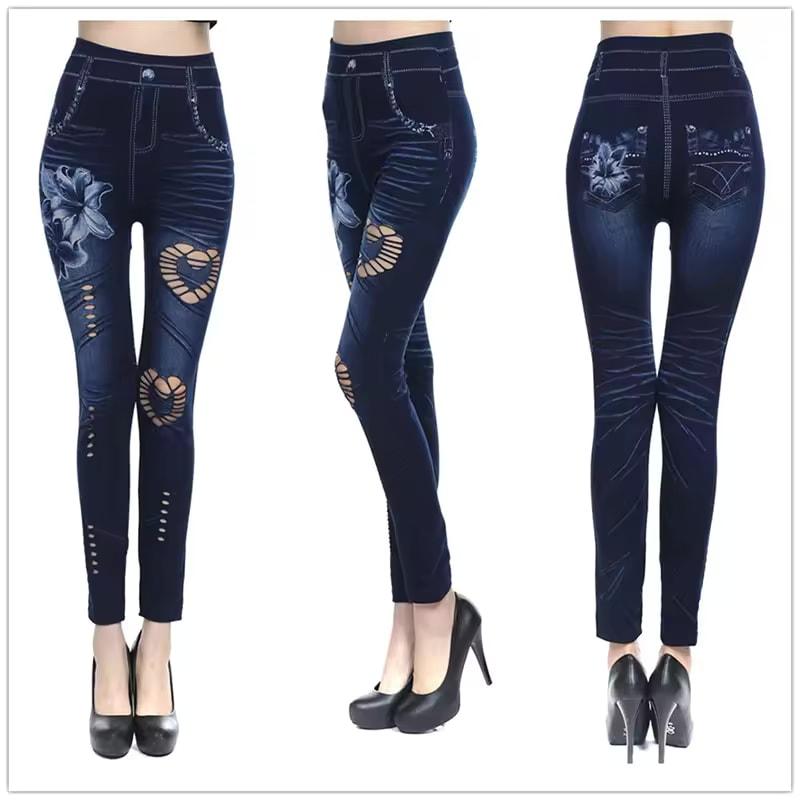 Sexy Women Jean Skinny Jeggings Pants High Waist Leggings Female Print Ankle-length Slim Legging Fitness Plus Size