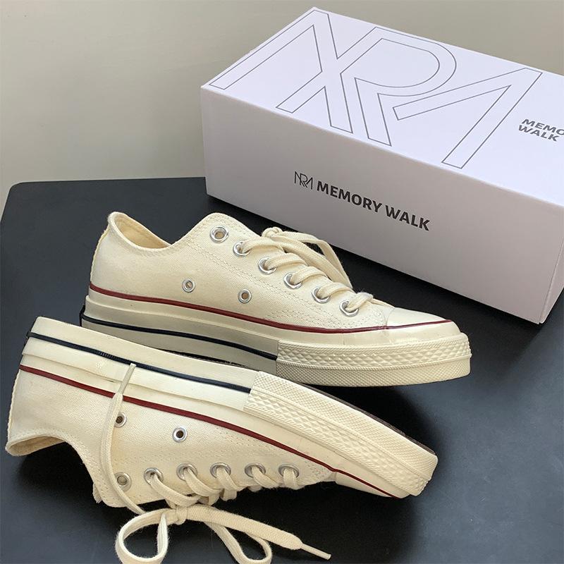 S white low-top canvas shoes men's retro women's shoes pointed student board shoes classic trendy shoes