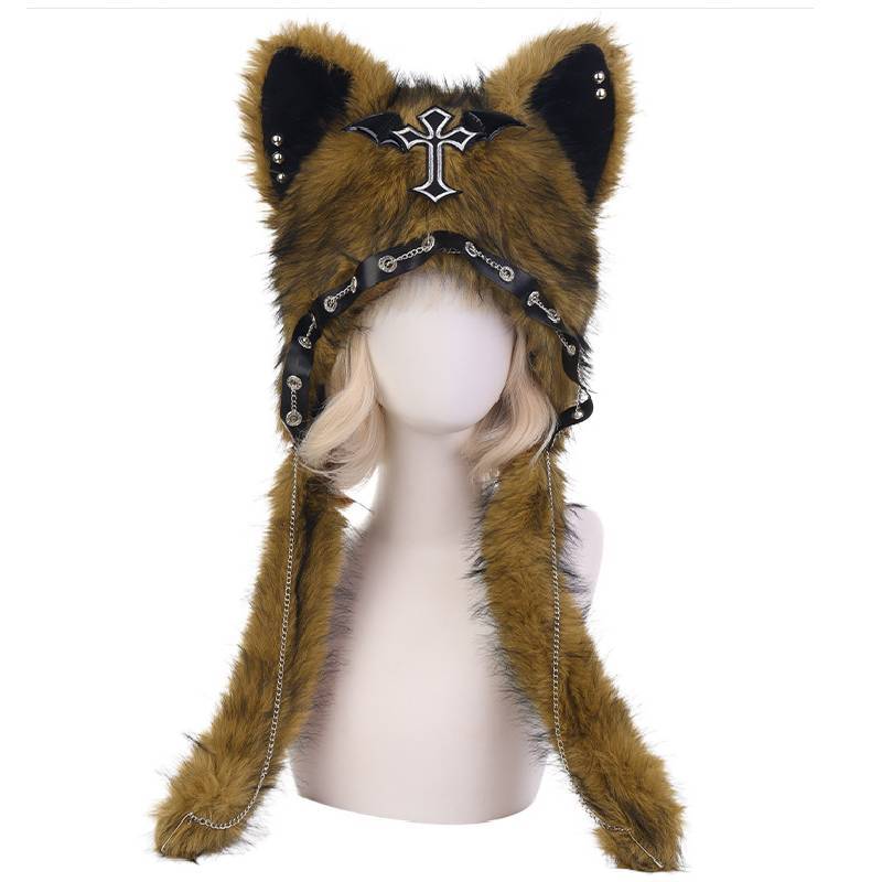 Cappello Peluche con Orecchie da Gatto per il Calore Invernale con Design Pieghevole per Appassionati di Stile Punk