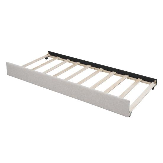 90x200cm Folding Bed Cotton Linen Fabric Day Bed with Pull-out Bed Headboard Strong Wood Slat Support Bed Home Furniture,