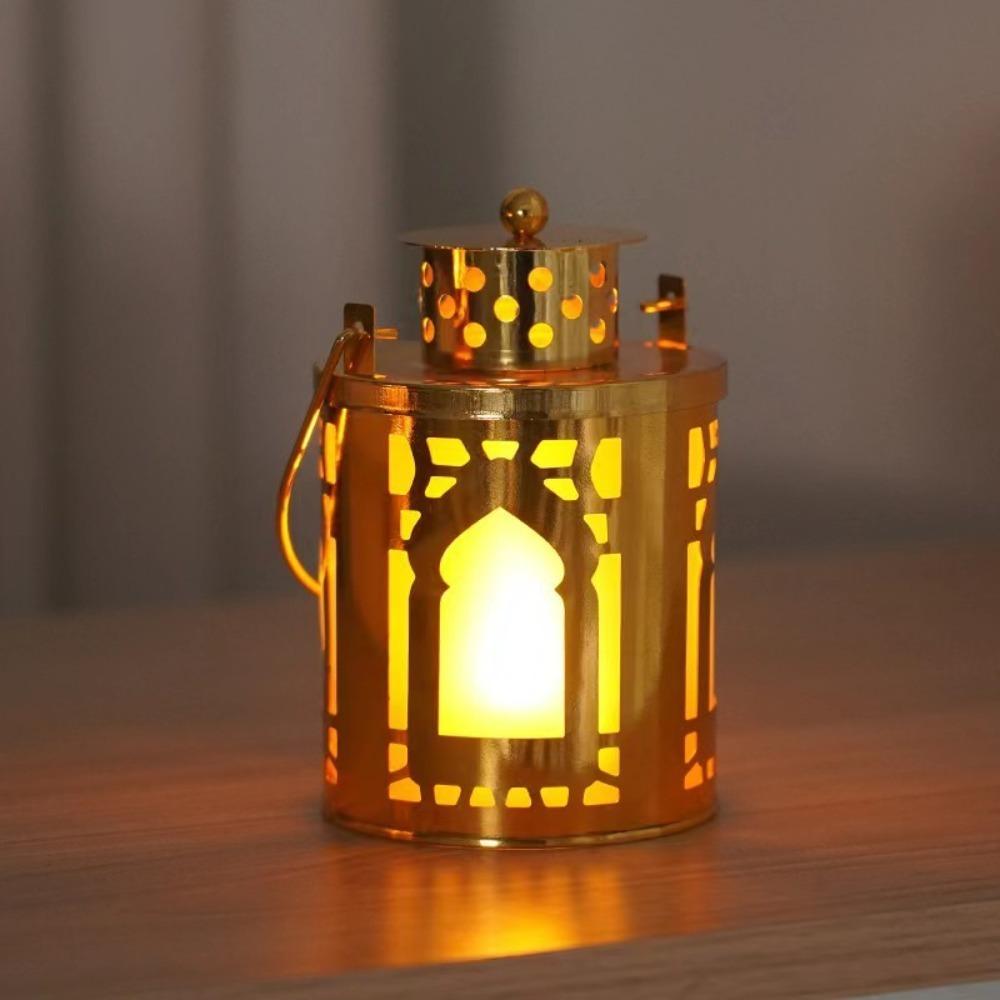 

Gold Ramadan Lanterns Iron Art Led Lights LED Eid Mubarak Lamp Islamic Muslim Party