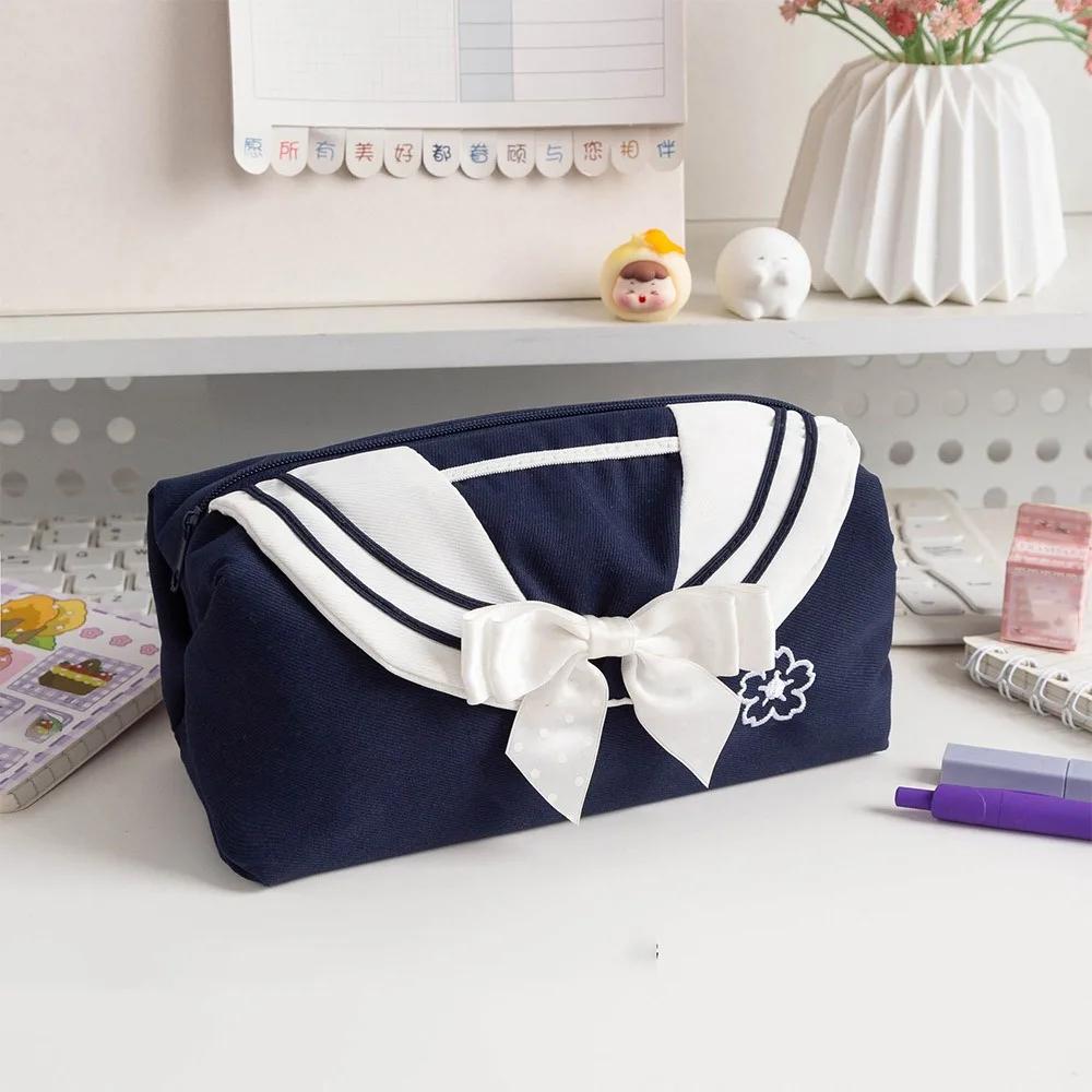 JK Bowknot Pen Bag Soft Touch Portable Stationery Storage Bag Large Capacity Stationery Organizer Back To School