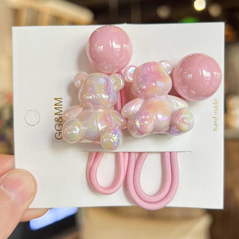 2 STÜCKE Schöne Gradienten Sitzen Bär Mädchen Elastische Haarbänder Prinzessin Haarschmuck Kinder Haargummis Baby Kopfbedeckungen
