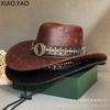 American retro rivet western cowboy hat children outdoor travel horseback riding large brim sunshade sun protection hat