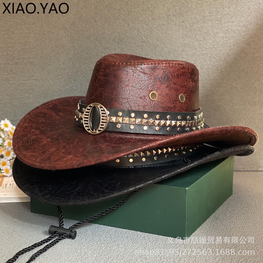 American retro rivet western cowboy hat children outdoor travel horseback riding large brim sunshade sun protection hat