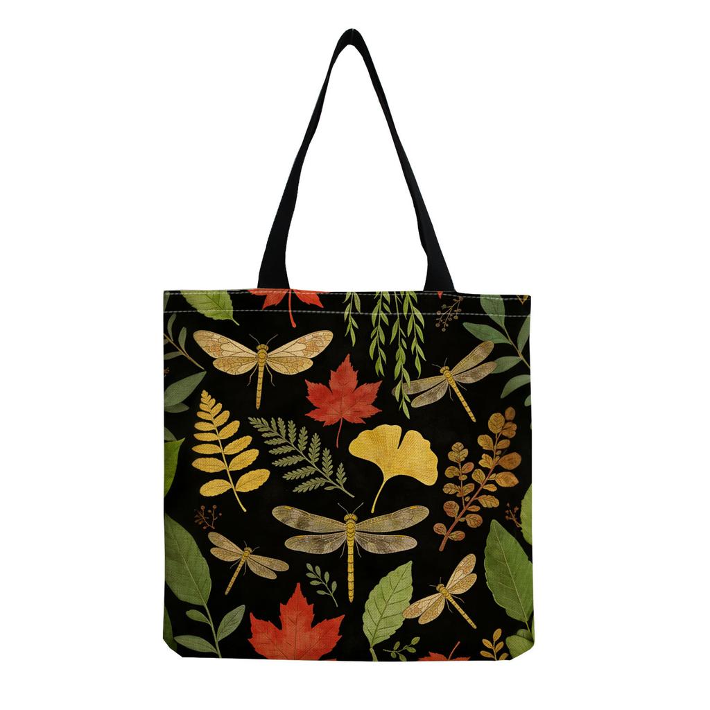 Women Vintage Linen Tote Bag - Large Capacity Dragonfly Print Shoulder Handbag for Casual & Grocery Shopping KTB