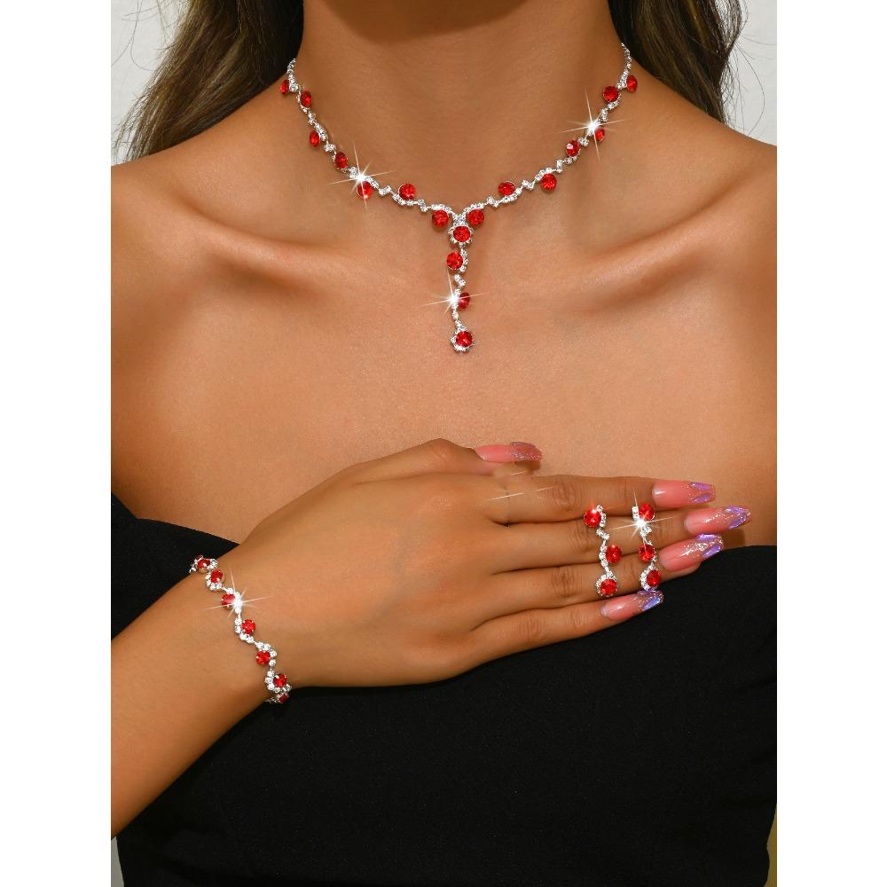 

Набор украшений, Совершенно новые блестящие инкрустированные женские свадебные аксессуары, Ожерелья, Серьги, Браслеты, Набор из трех предметов.