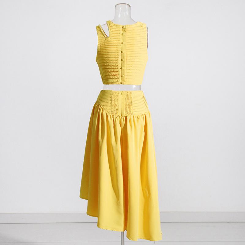 2025 Spring Socialite Suit: Pleated Hollow Top & Irregular Skirt