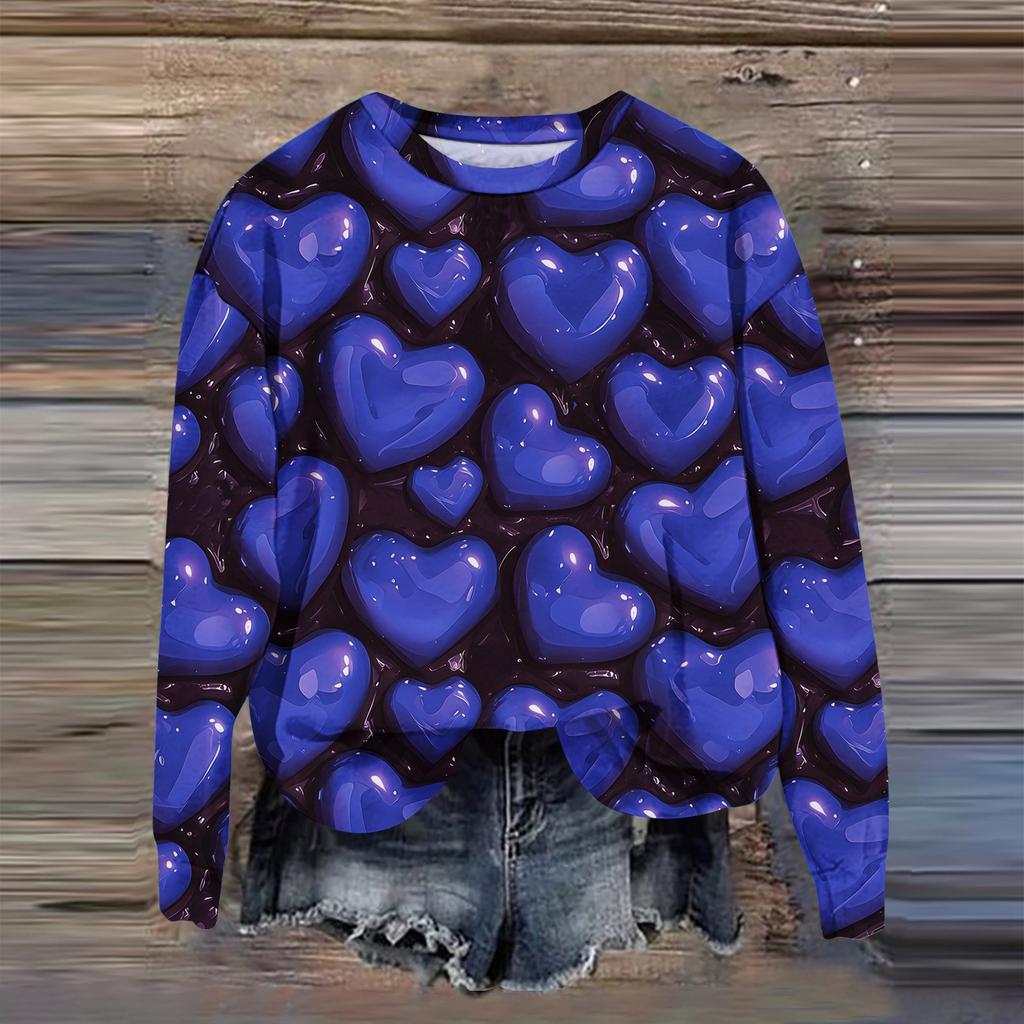 Women's Fashion Printed Long Sleeve Loose Round Neck Sweatshirt Top Fall