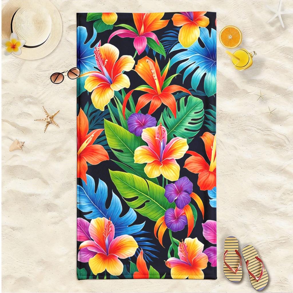 Tropische Hibiskus-Blumen Strandtuch Einseitig 2D Schnelltrocknend Weiches Mikrofaser-Handtuch Für Strand Pool Spa Reise Dekoration Sommergeschenk