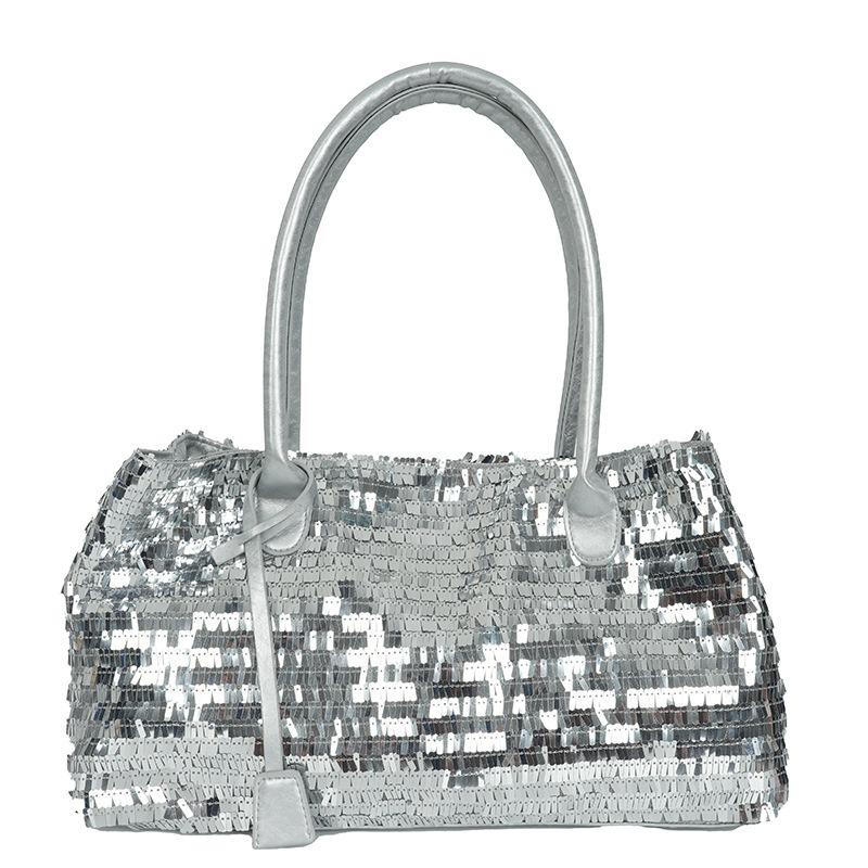 New silver sequined hand bag, personalized armpit bag, Spice Girl shoulder bag, tote bag.
