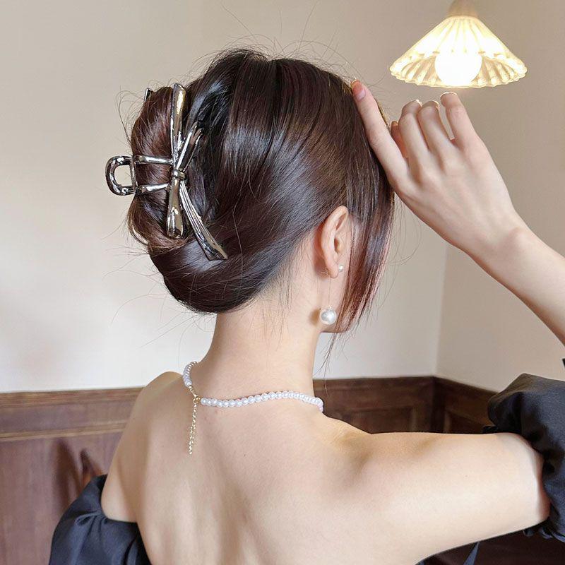 Large Metal Bow Claw Clip for Women's Hair - Simple Design Shark Clip for Volume and Style