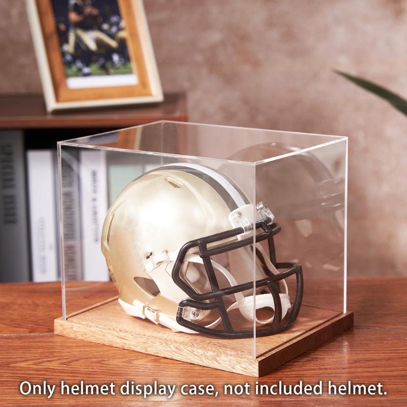 Unique Clear Helmet Display Box with Wood Base Football Helmet Display Case for Football Baseball Motorcycle Helmets