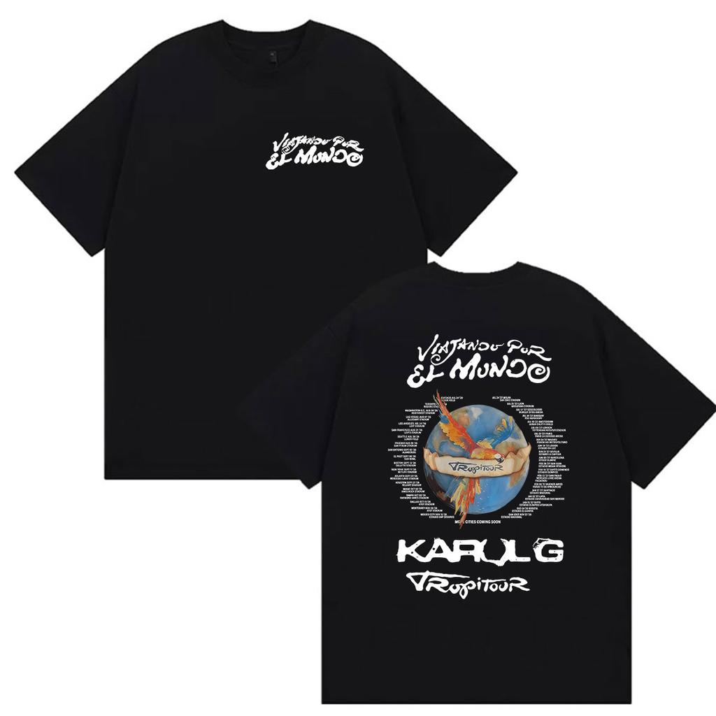 Karol G Viajando Por El Mundo Tropitour 2026 Graphic T Shirts Unisex Women Pop Music Fashion Cotton Short Sleeve T-shirt Streetwear