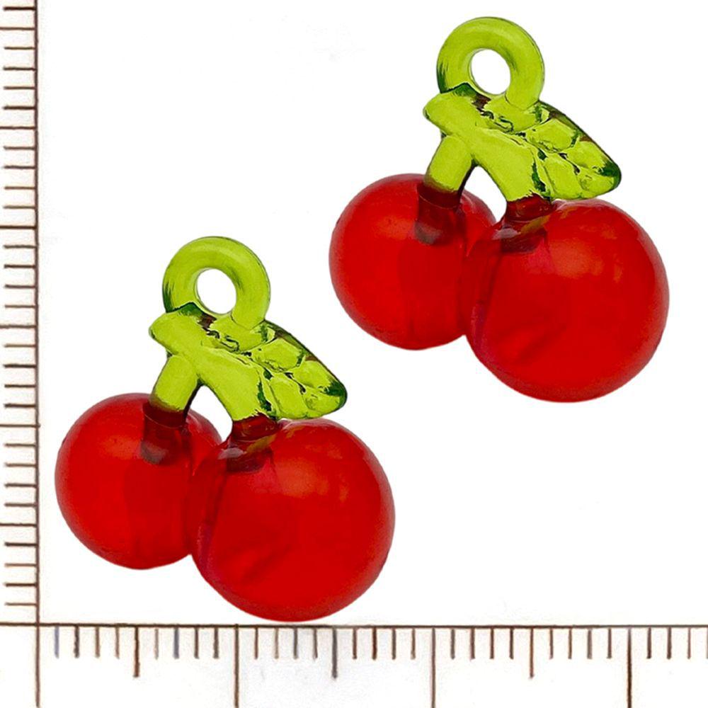 Set of 20 Red Resin 3D Fruit Charms: Strawberries and Apples for DIY Jewelry.