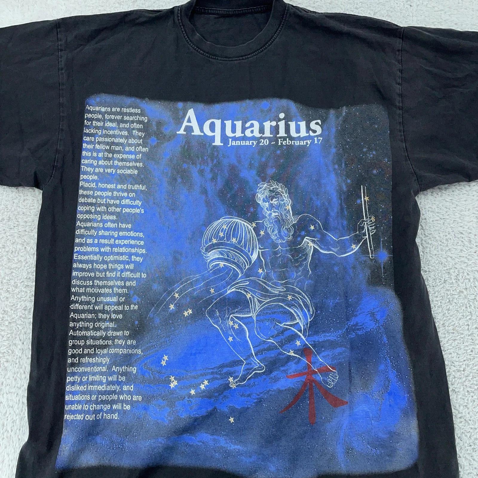 Vintage Aquarius T-Shirt Mens XL Black Zodiac Horoscope Constellation Astrology S