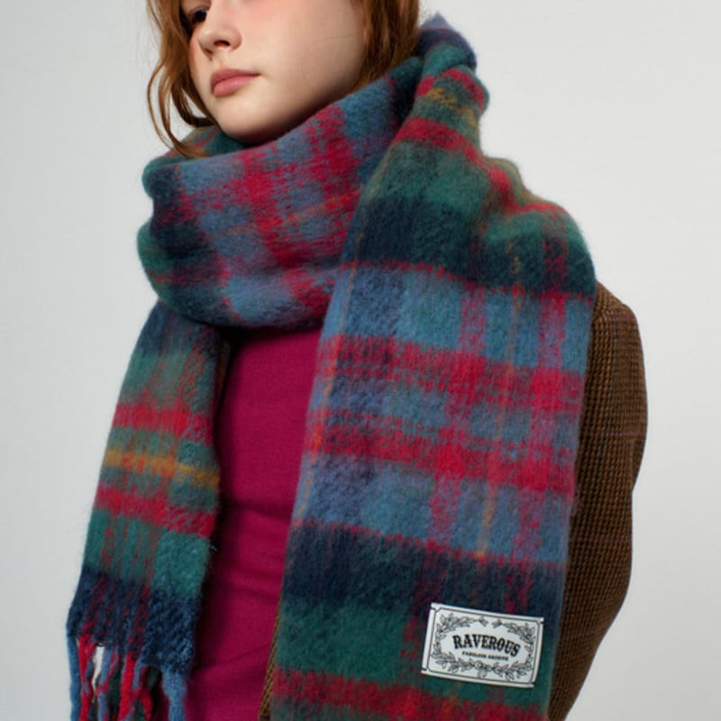 RAVEROUS Soft Brushed Check Muffler_Green