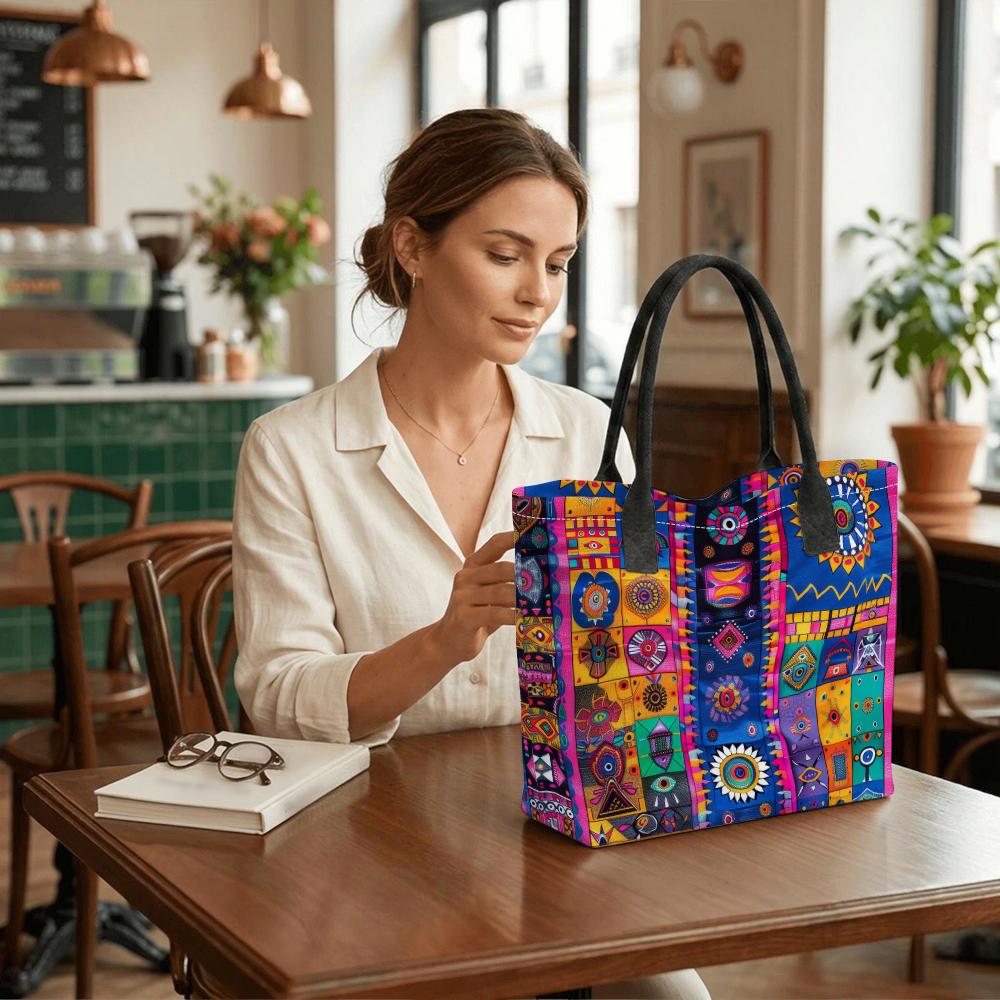  Colorful Tribal Pattern Large Tote Bag for Daily Use