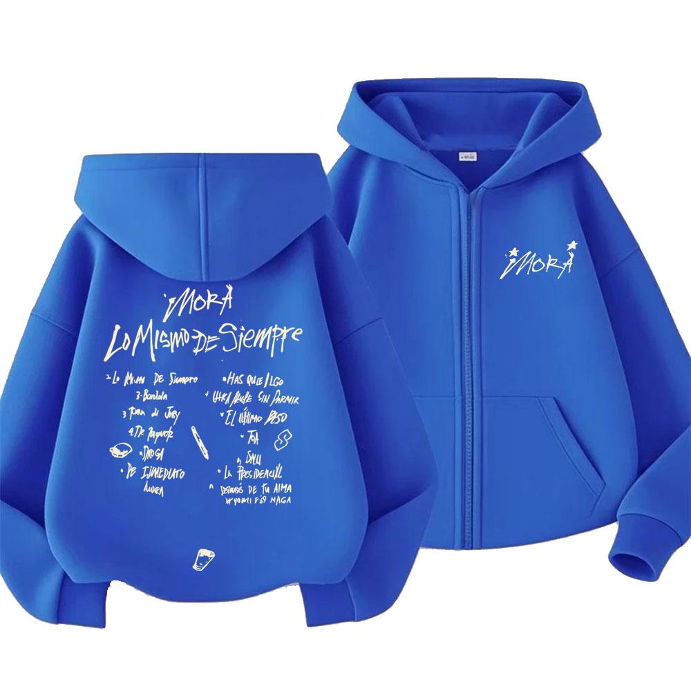 Rapper Mora Lo Mismo De Siempre  Zipper Hoodie Men Women Hip Hop Fashion Pop Music Zip Up Jacket Men's Oversized Streetwear