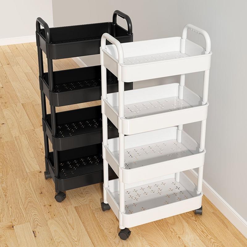Large Capacity Multi-Layer Snack and Storage Trolley - Movable, Cream Style, Ideal for Dormitory or Bedside Use