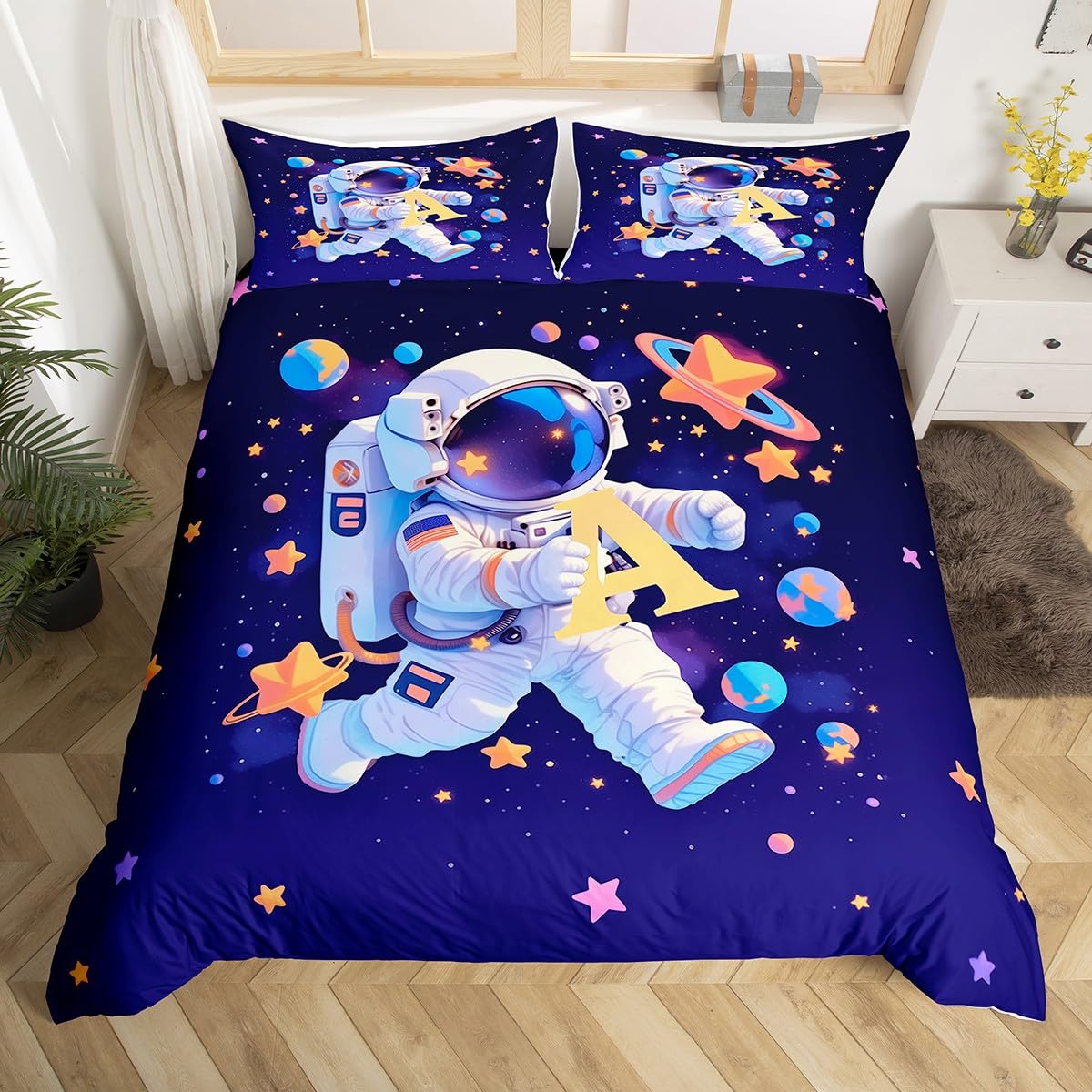 

Astronaut Soft Duvet Cover Set Carton Space Astronaut Decor Beding Set Soft Breathable Warm Comforter Cover featuring Pilowcase featuring Ziper 100*200cm Single