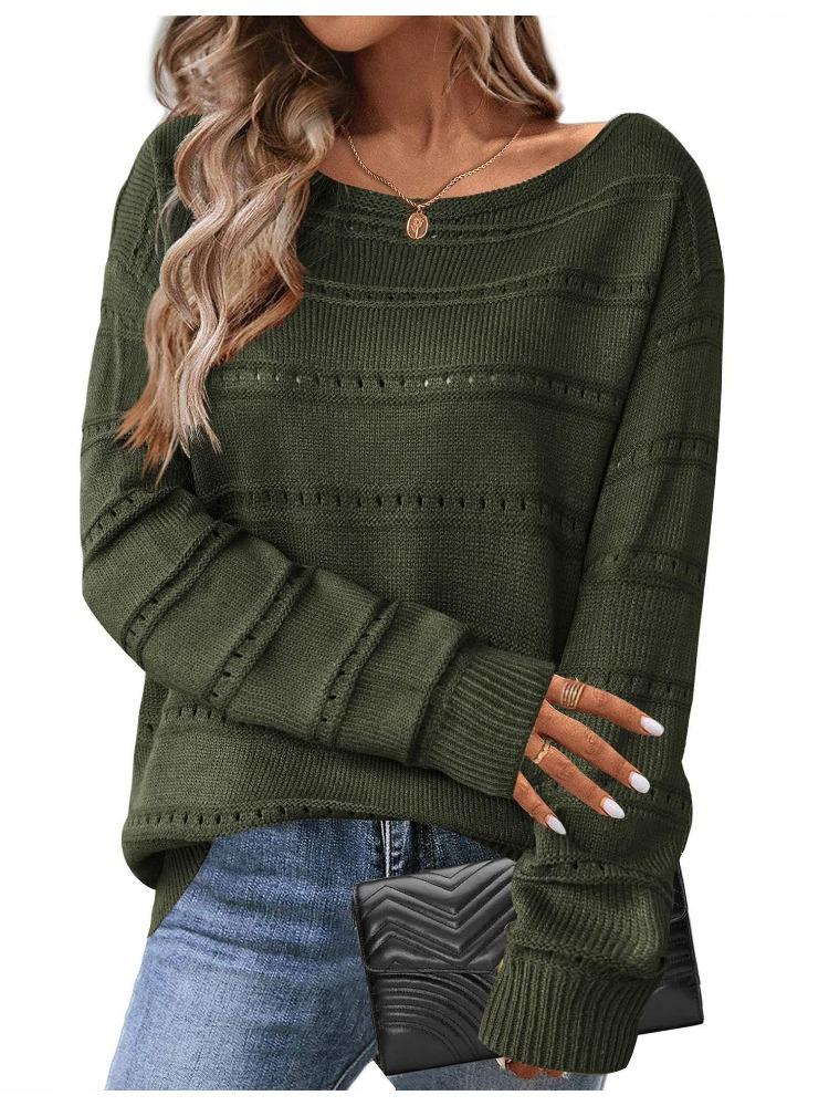 Autumn Winter Women's Cute Long Sleeved Off Shoulder Pullover Top Lace Up Crochet Knit Sweater Top Luxurious Relaxed-fit Slimming and Versatile Top