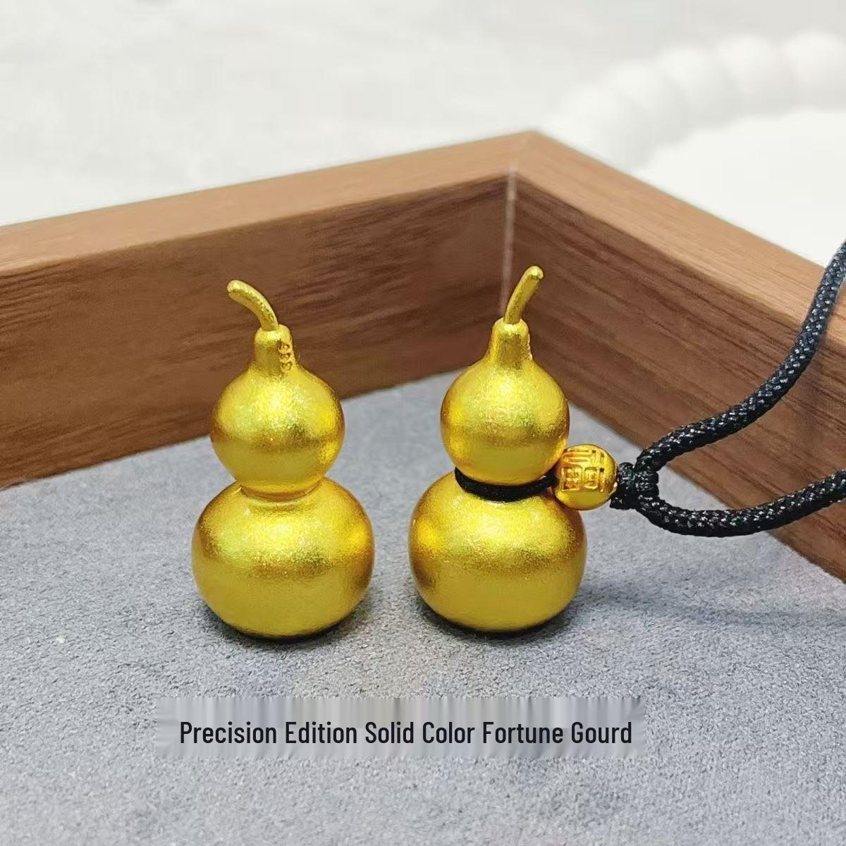 Gold Glossy Gourd Pendant Necklace with Black Cord - Unisex Lucky Fortune Couple Style Sweater Chain