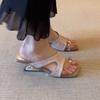Spot version~ French elegant square head fish pattern set toe special-shaped slope heel fashionable and versatile outer wear open-toed cool slippers