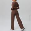 European Sportswear Yoga Set: Long Sleeve Top with Chest Pads and Breathable Straight-Leg Pants for Women