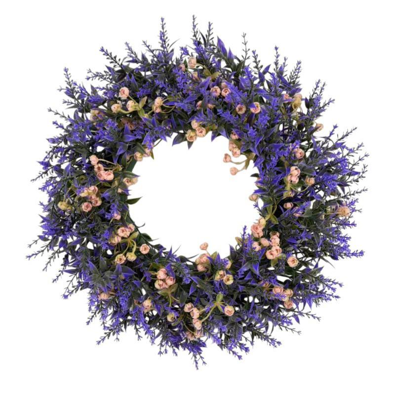 Cross-border Lavender Wreath: Spring/Summer Door & Window Floral Hanging Ornament for Outdoor & Shop Décor