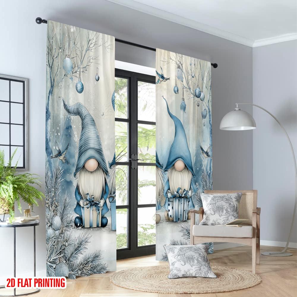 2pcs 2D flat printing Merry Christmas Curtains Christmas Gnomes Winter Snow_a Digital Printed Polyester Drapes Family Party for