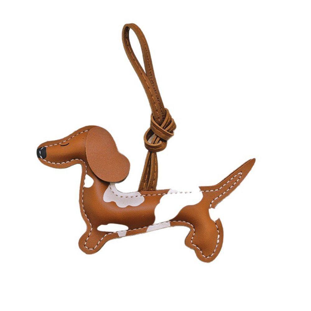 Cute Dachshund Dog Keychain Handmade Animal Bag Charm Puppy PU Leather Key Ring  Keys Ornament кофейный