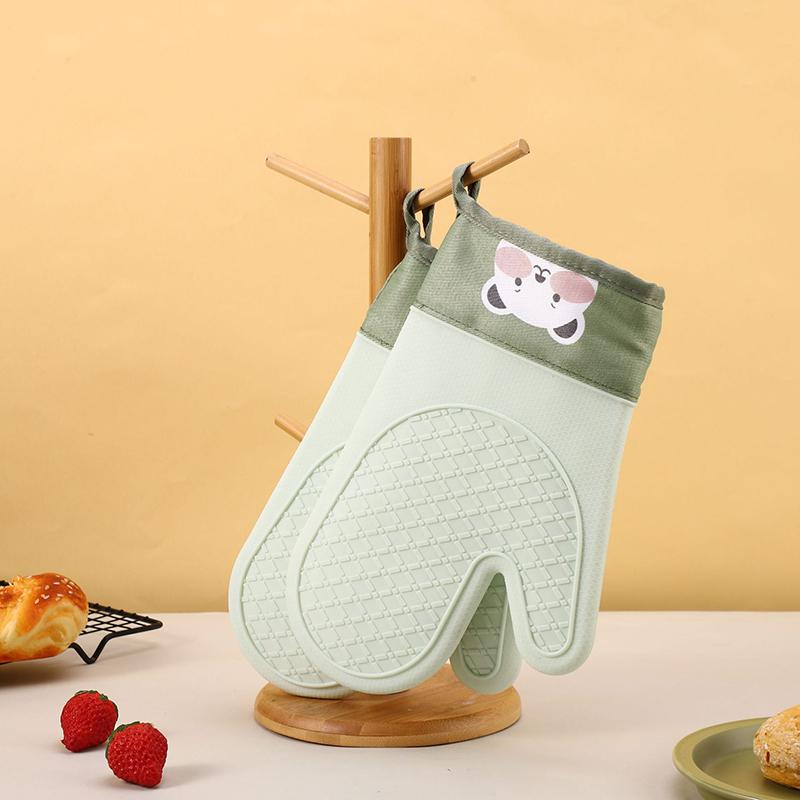 Silicone And Cotton Gloves Twill Double-Layer Microwave Oven Oven Gloves Kitchen Baking Heat Insulation Gloves Oven Mitts