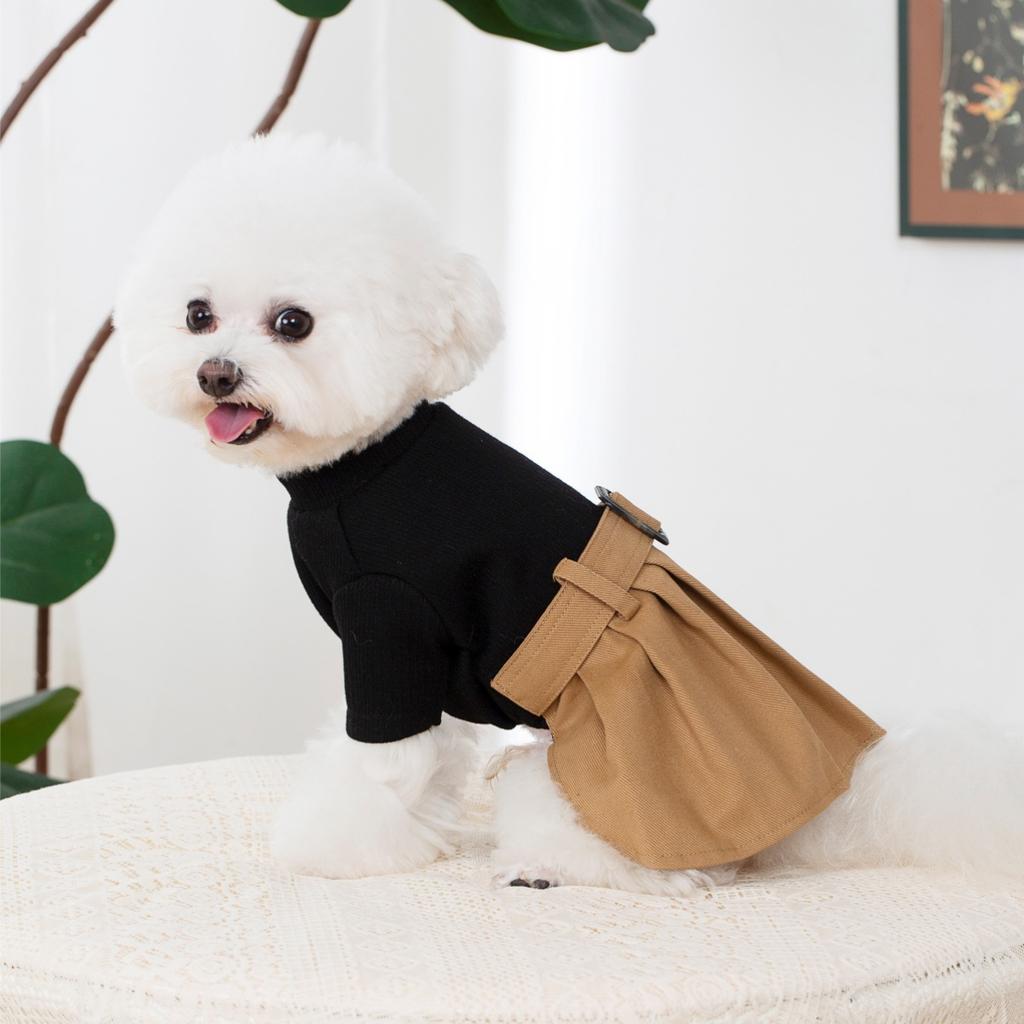 Spring and Autumn British Style Coat for Dogs Cat Clothes Puppy Lovers Pleated Skirt Pet-style Patchwork Dress