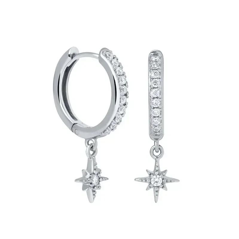 Evil Eye 925 Silver Ear Needle Exquisite Shell Zircon Retro Geometric Pendant Earrings for Women Fashion Party Jewelry