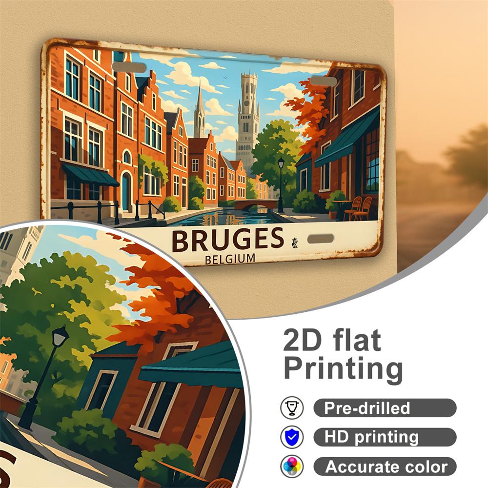 2D Flat - 1pc, Decorative Purposes Only, Vintage Metal License Plate - Aluminum License Plate from Bruges, Belgium