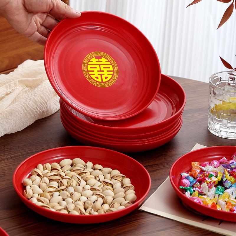 Wedding Fruit Plate Happy Candy Plate Wedding Living Room Coffee Table Special Red Happy Plate Engagement Household Dried Fruit Plate