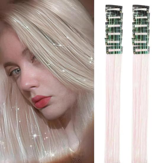12 Stück Clip-in Metallic Extensions Tiefes Lila Glitzer Leicht 20 Zoll Lang Perücke Einfach Anzubringen Haarverlängerungen