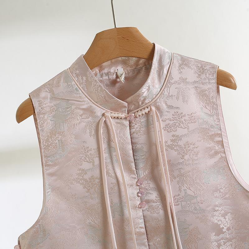 2025 Versatile Vest Women's Early Spring Stand-up Collar Jacquard Button Sleeveless Vest Top