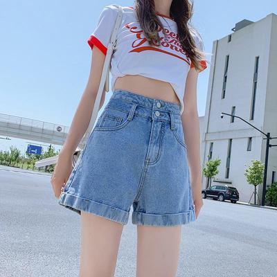 Damen High-Waist A-Linie Jeans-Shorts - Sommer 2021 Mode, Lockerer Schnitt, Umgeschlagener Saum, Schlankmachende Hotpants