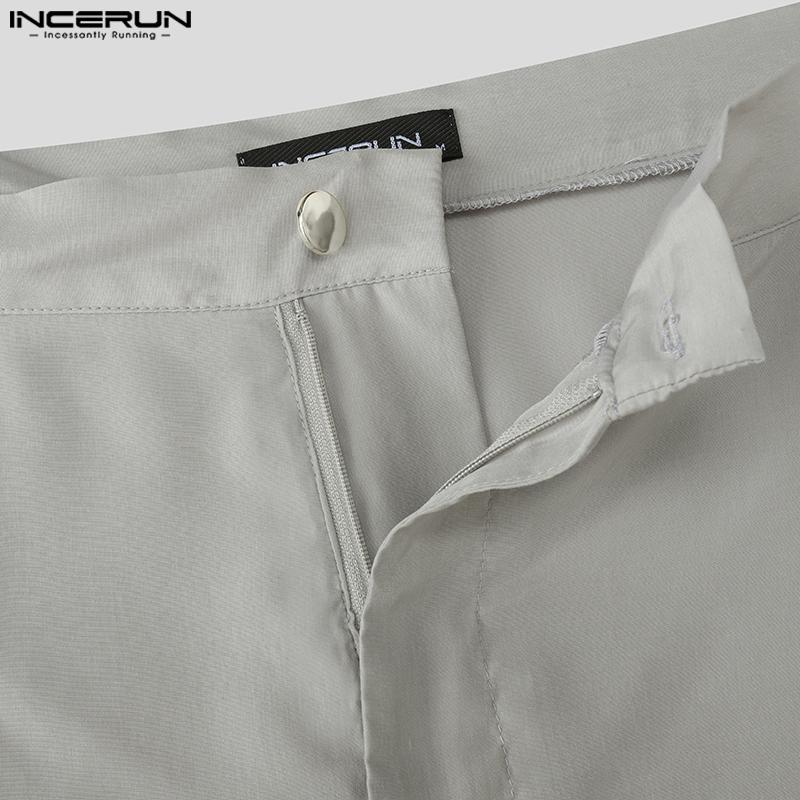 INCERUN Men Zip-up Waist Hollow Mesh Hem Patchwork Long Pants Trousers