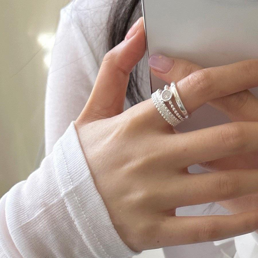 Silve Zircon Bead Ring For Women Girl Party Gift Sweet Cool Versatile Vintage Korean Jewelry Dropshipping
