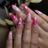 24Pcs White French Smudge Almond Press On Nails Y2K Gold Star Pink Heart Glossy False Nails