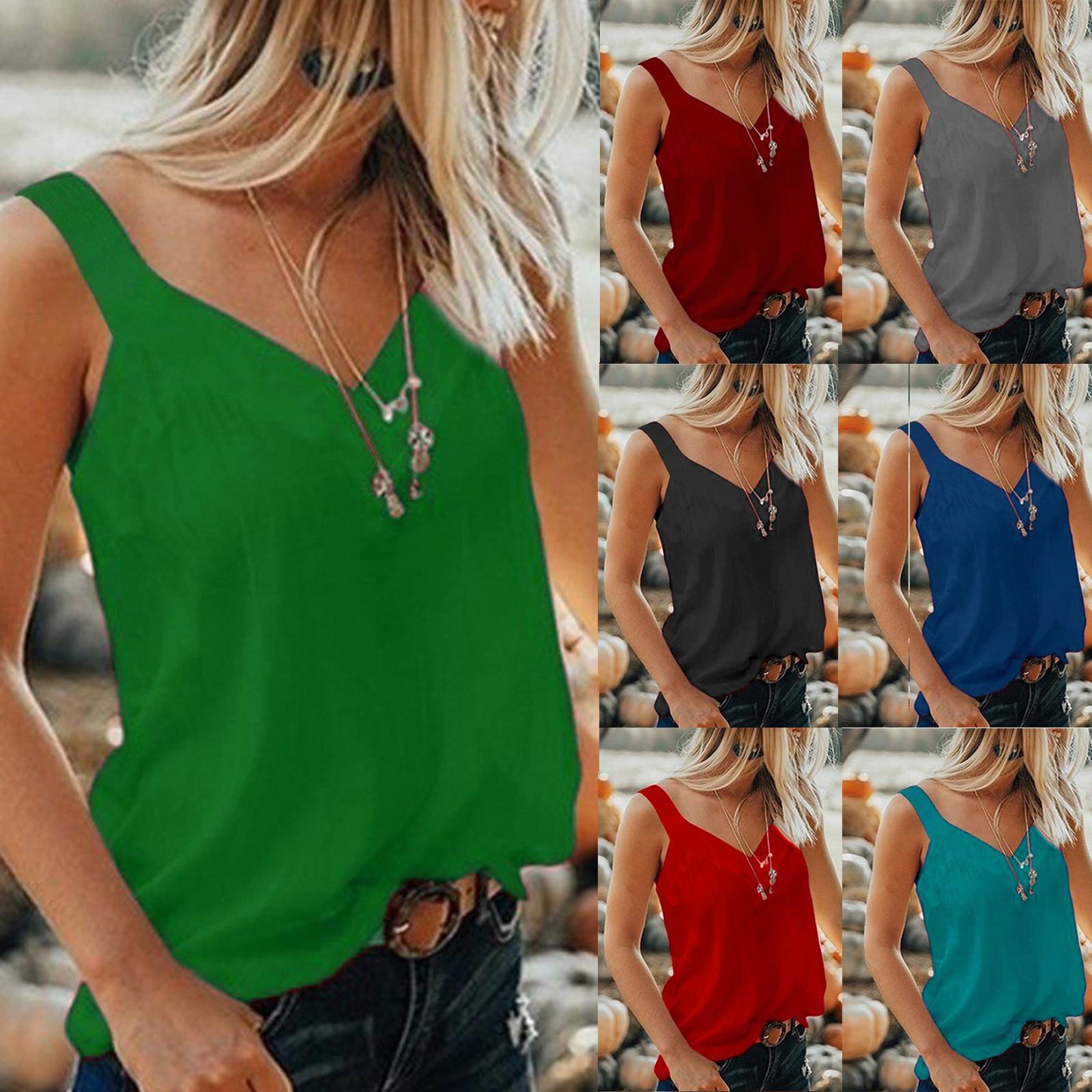

Женская однотонная футболка без рукавов с v-образным вырезом, свободная повседневная майка