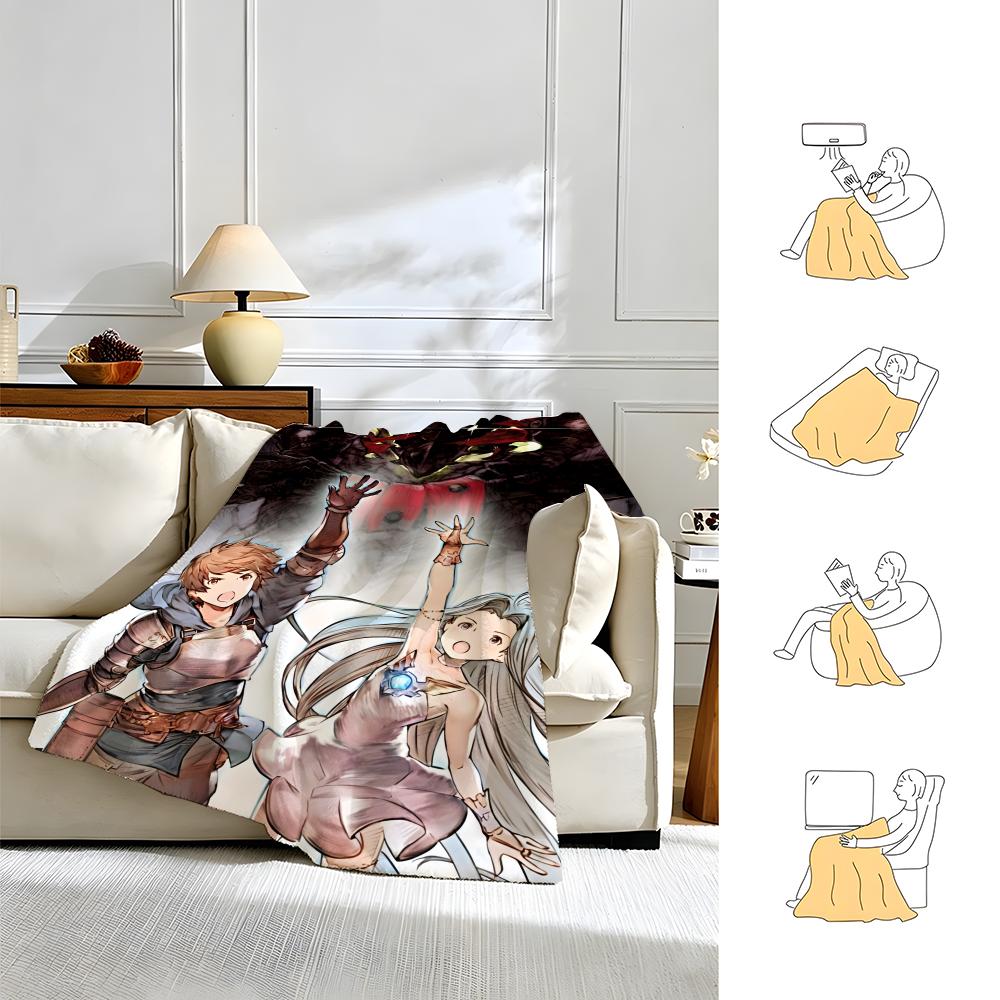 Game G-Granblue Fantasy-y Throw Warm Soft Flannel Blanket, Multi-use for Sofa Bed Camping Travel Nap